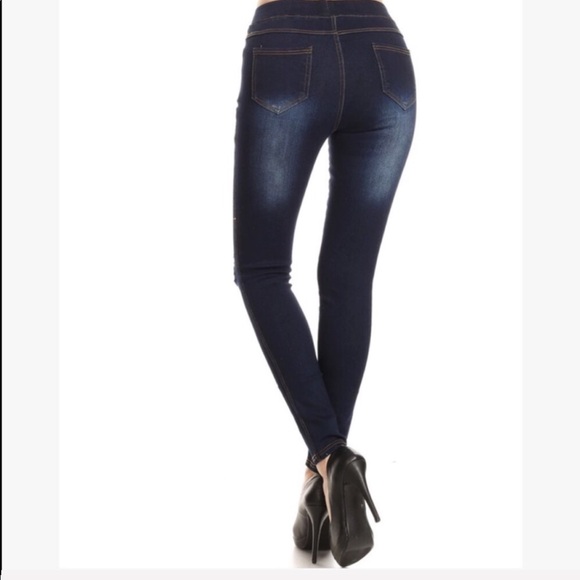 High Waisted Elastic Jeans Distressed - Picture 3 of 4